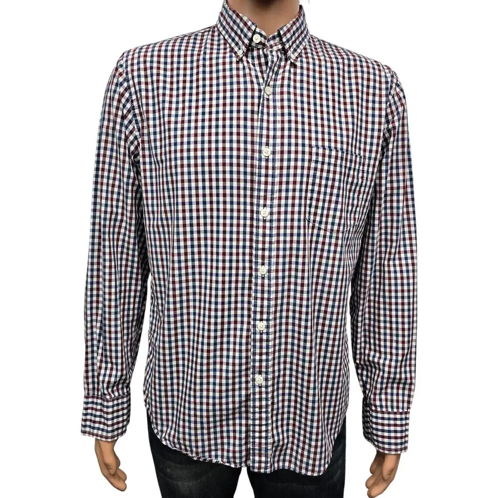 J. Crew Shirt Men L Red Blue Gingham Check Plaid Long Sleeve Button Down 31872